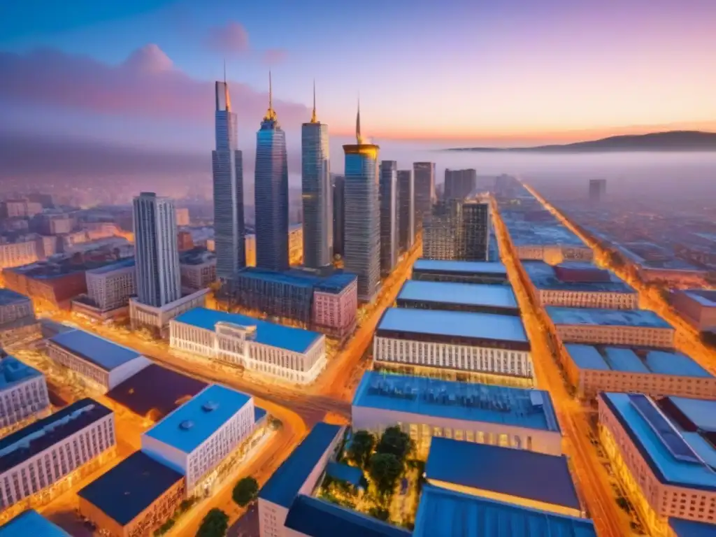 Esplendor urbano: modernas luces de ciudad al anochecer Vibrante ciudad al anochecer con rascacielos iluminados y gente disfrutando, simbolizando inversiones inmobiliarias urbanas rentables