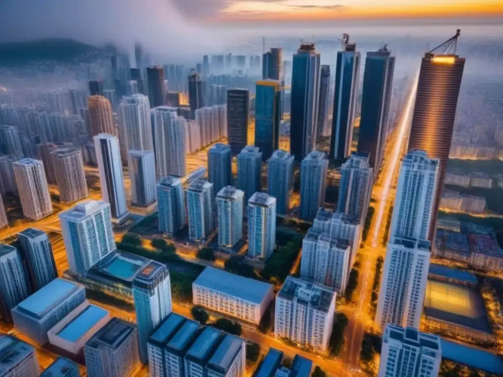 Vibrante mercado inmobiliario: ciudad moderna en crecimiento Vibrante ciudad con rascacielos y mercado inmobiliario