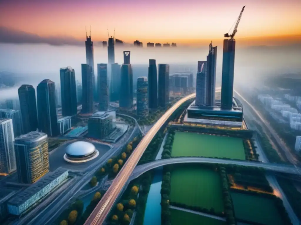 Vibrante ciudad moderna: luces, movimiento y desarrollo urbano Vibrante ciudad con rascacielos y movimiento urbano, reflejando la vitalidad del mercado inmobiliario
