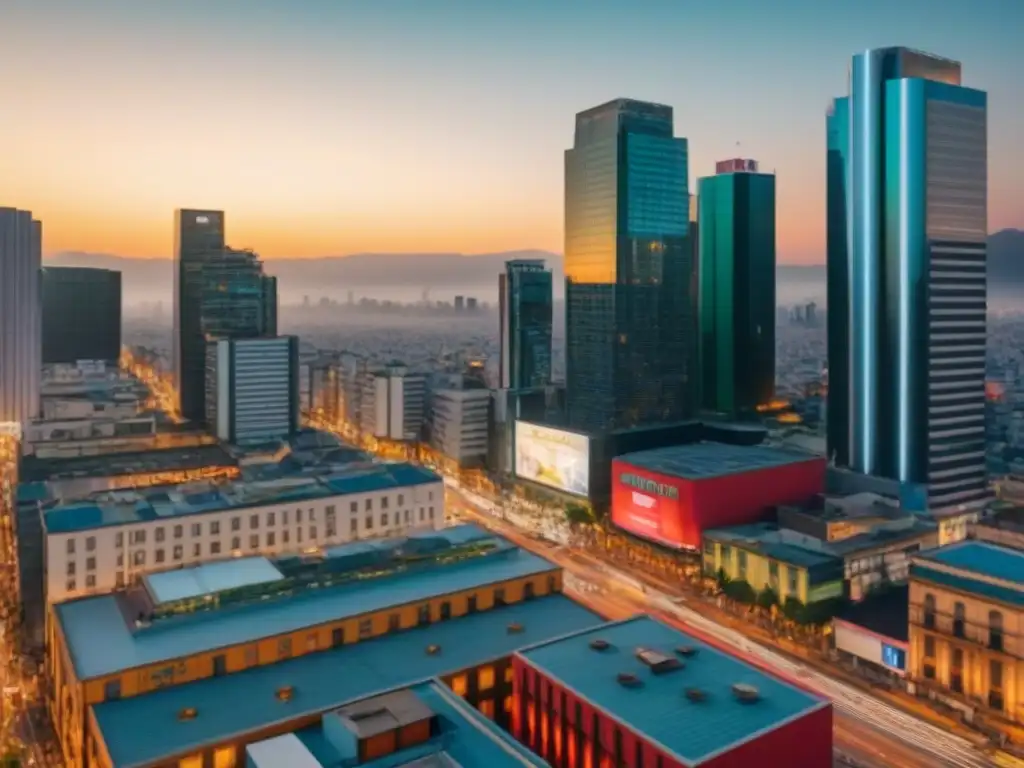 Vibrante ciudad de México: real estate en acción Vibrante ciudad de México con rascacielos, vallas publicitarias y bulliciosas calles