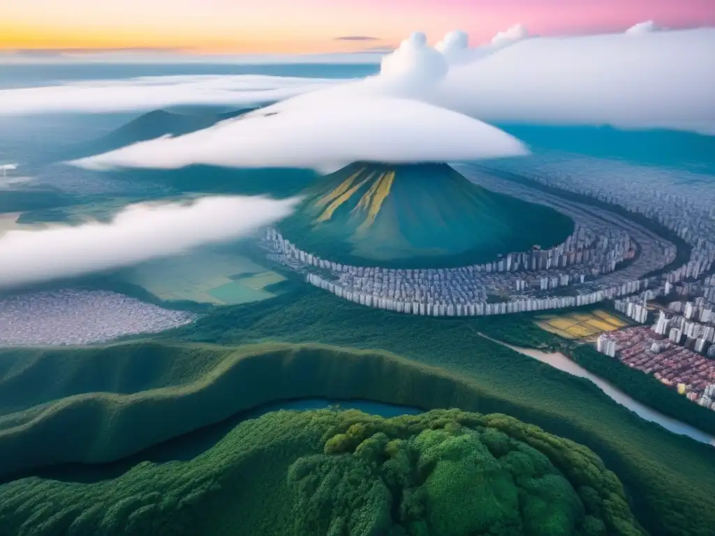 Vista aérea impresionante de ciudad secundaria en América del Sur Vibrante ciudad secundaria en Sudamérica, con rascacielos, calles llenas de vida y arquitectura variada