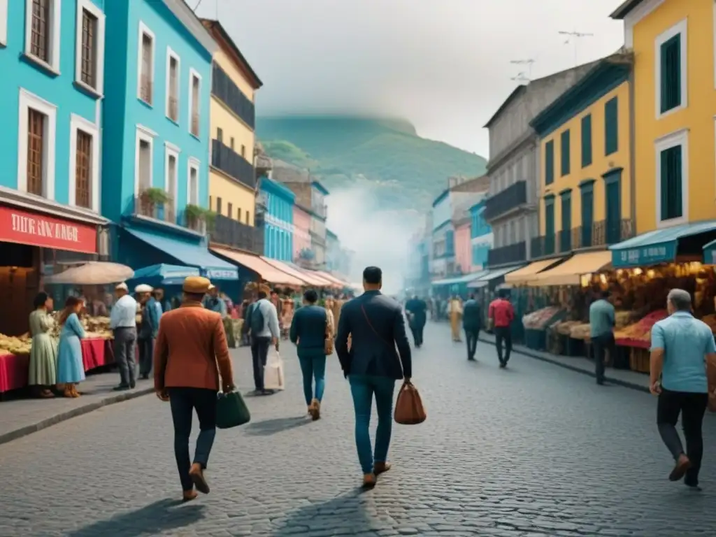 Cityscape vibrante en ciudad secundaria de Sudamérica: inversión potencial Vibrante ciudad secundaria sudamericana: rascacielos modernos junto a edificios coloniales, bullicio de gente y mercado