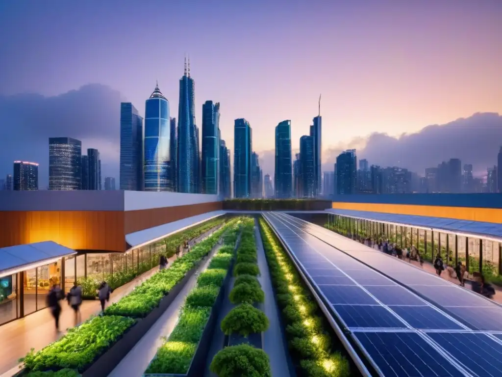 Metrópolis sostenible: innovación urbana en armonía Vibrante ciudad sostenible con edificios modernos y espacios verdes, reflejando inversiones en desarrollos urbanos sostenibles