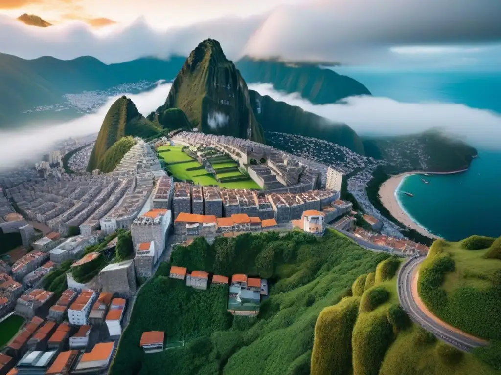 Contrastes urbanos: Ciudad vibrante en Sudamérica Vibrante ciudad sudamericana con contrastes arquitectónicos y belleza natural