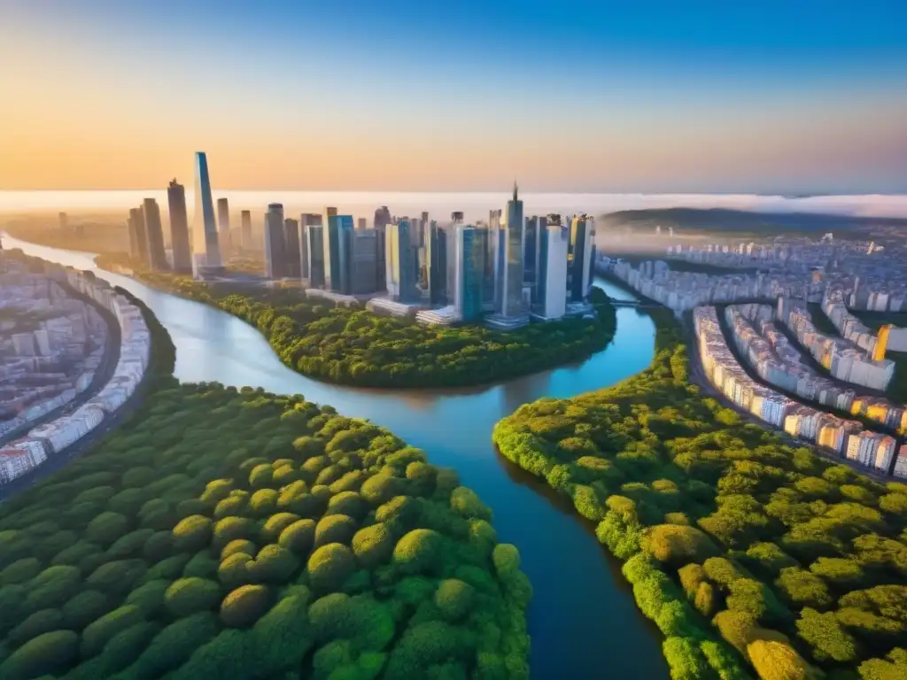 Vista aérea impresionante de una metrópolis vibrante en Sudamérica Vibrante ciudad sudamericana con estrategias de inversión inmobiliaria, mezcla de rascacielos modernos y edificios históricos