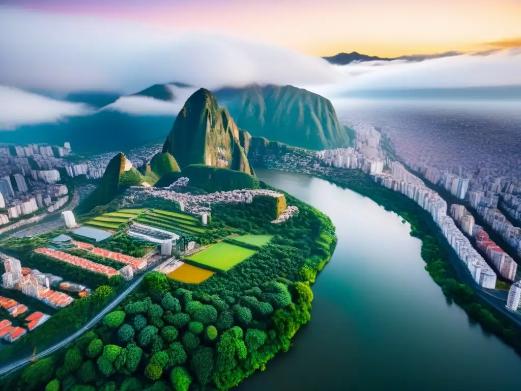 Espléndido panorama urbano con río en una ciudad de Sudamérica Vibrante ciudad sudamericana con rascacielos modernos, espacios verdes y un río, simbolizando el mercado de inversiones inmobiliarias en Sudamérica