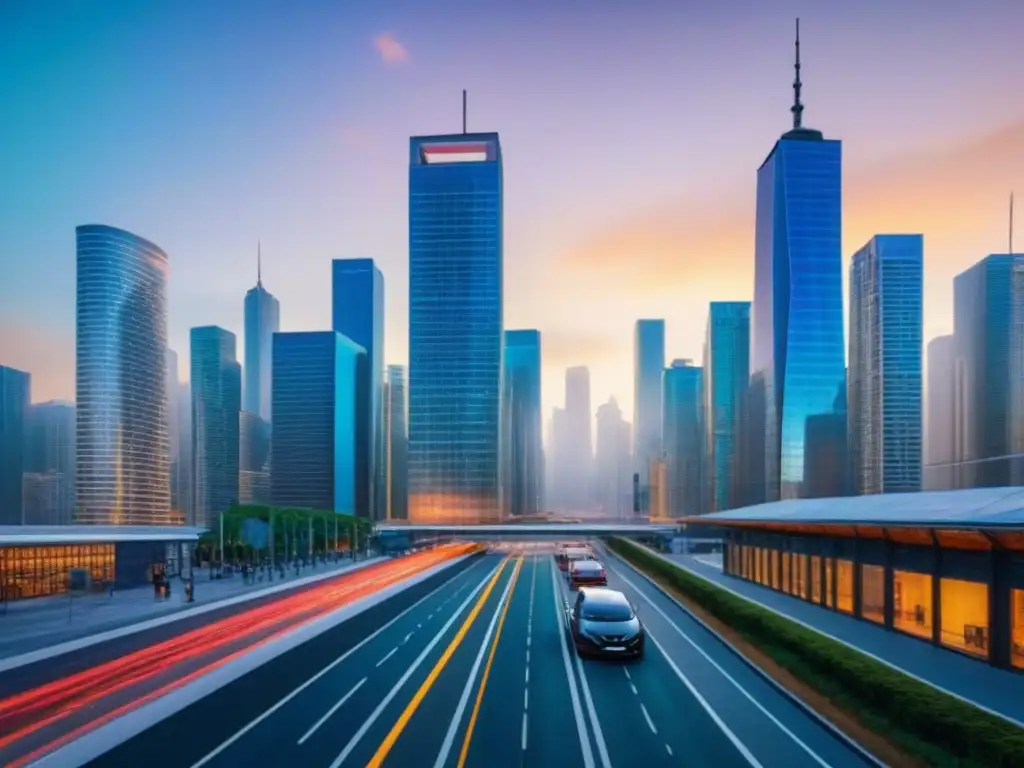 Vibrante ciudad tecnológica fusionando rascacielos futuristas con edificios tradicionales