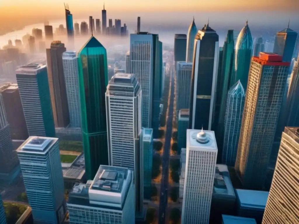 Metrópolis vibrante: luces y sombras en un mercado inmobiliario en auge Vibrante ciudad urbana con rascacielos y luz, simbolizando el financiamiento hipotecario para inversiones inmobiliarias