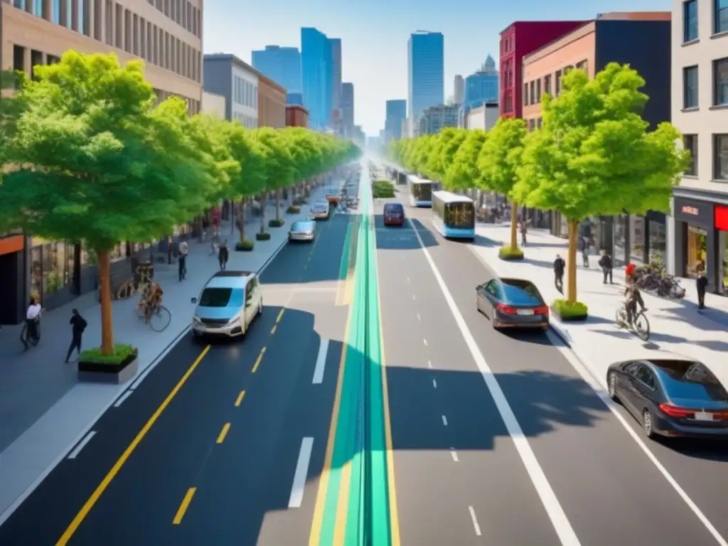 Cityscape sostenible: armonía urbana y naturaleza Vibrante ciudad con zonas verdes y poco tráfico