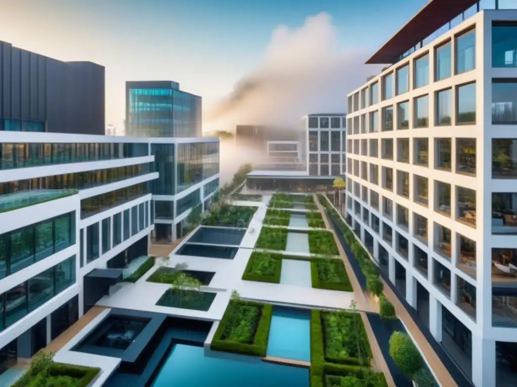 Complejo comercial moderno: arquitectura urbana en armonía Vibrante complejo comercial con diseño moderno y claves gestión propiedades espacios comerciales