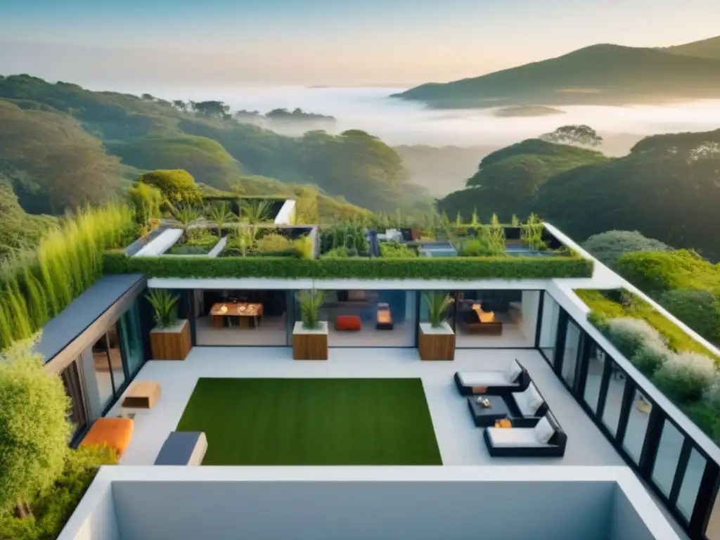Coliving de diseño: Comunidad digital en entorno natural Una vibrante comunidad coliving de nómadas digitales compartiendo ideas en un entorno inspirador y moderno