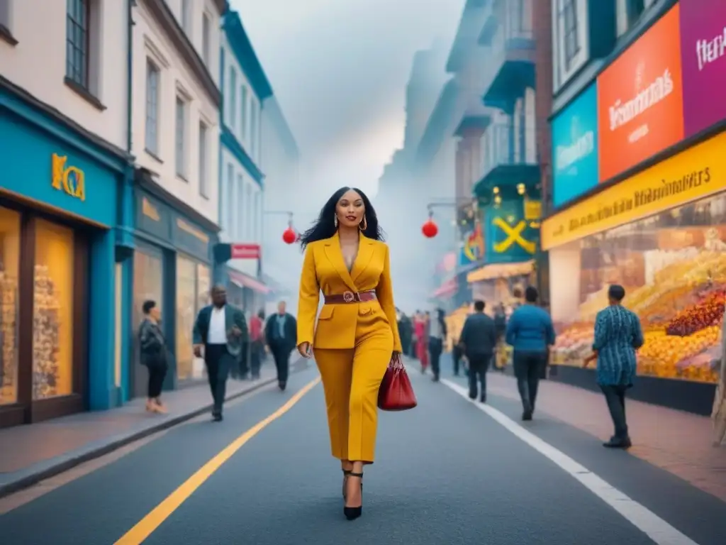 Vibrante representación cultural del desarrollo urbano en una bulliciosa calle de la ciudad multicultural