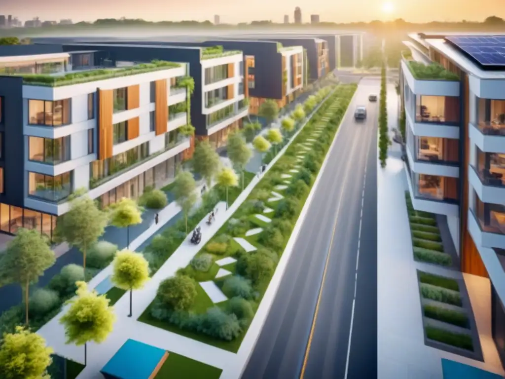 Desarrollo urbano sostenible: armonía entre naturaleza y tecnología Vibrante desarrollo urbano sostenible integrando naturaleza y tecnología, con gente diversa disfrutando actividades al aire libre