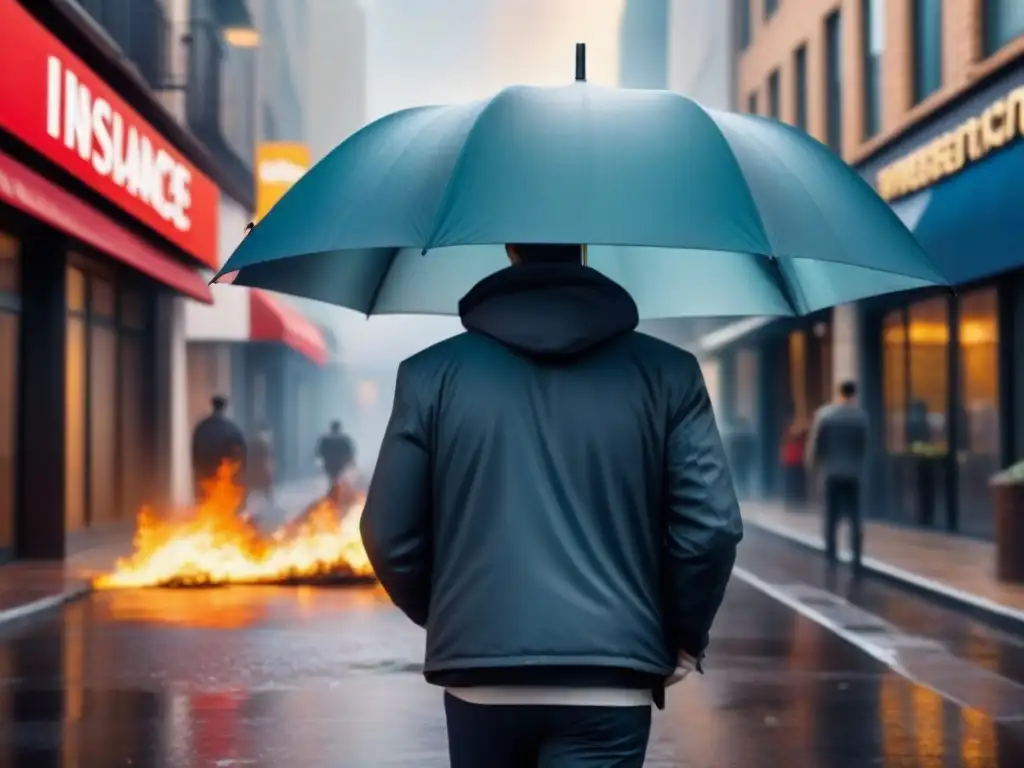 Política de seguro para propiedades comerciales: protección integral Un vibrante diseño detallado de una propiedad comercial con coberturas de seguro destacadas