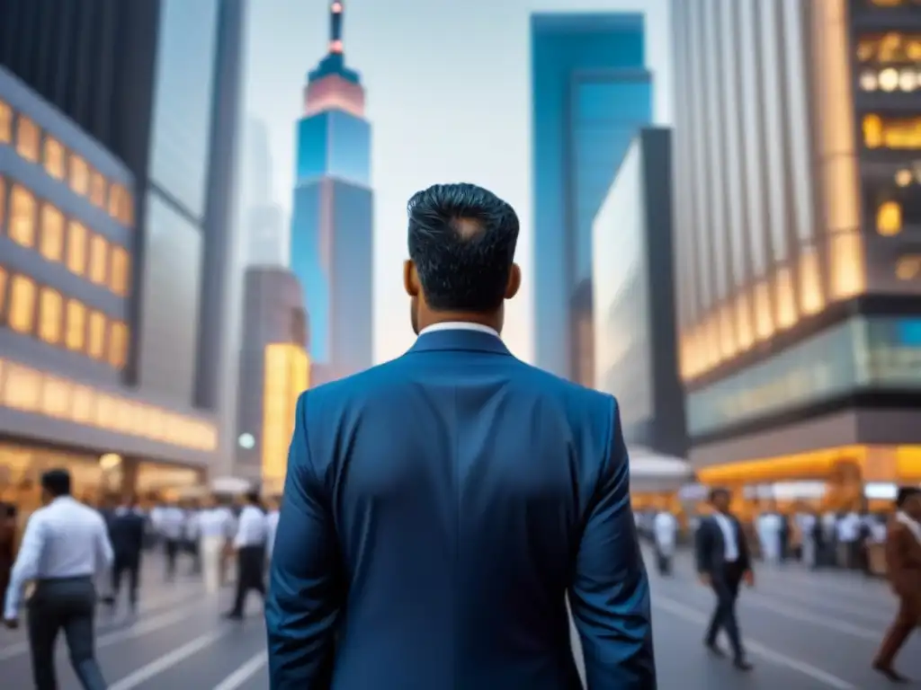 Distrito financiero vibrante en mercado emergente: inversión inmobiliaria Vibrante distrito financiero en mercado emergente, reflejando riesgo en fondos inmobiliarios emergentes