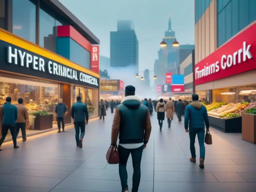 Centro Comercial Futurista: Arquitectura Moderna y Vida Urbana Vibrante Vibrante escena urbana con arquitectura moderna y comercios, resaltando la inversión en centros comerciales residenciales