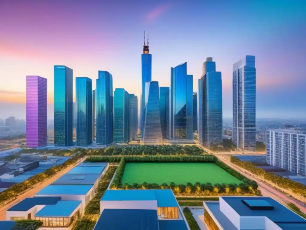 Metrópolis moderna: mercado inmobiliario dinámico y vibrante Vibrante escena urbana con rascacielos modernos, gente diversa y anuncios de hipotecas, reflejando un próspero mercado inmobiliario