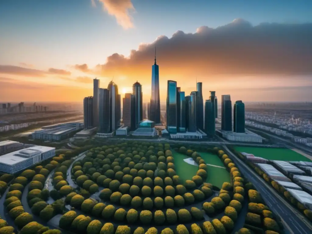 Inversiones inmobiliarias: panorama urbano vibrante y rentable Vibrante escena urbana con rascacielos modernos y vida ciudadana, ideal para inversiones inmobiliarias
