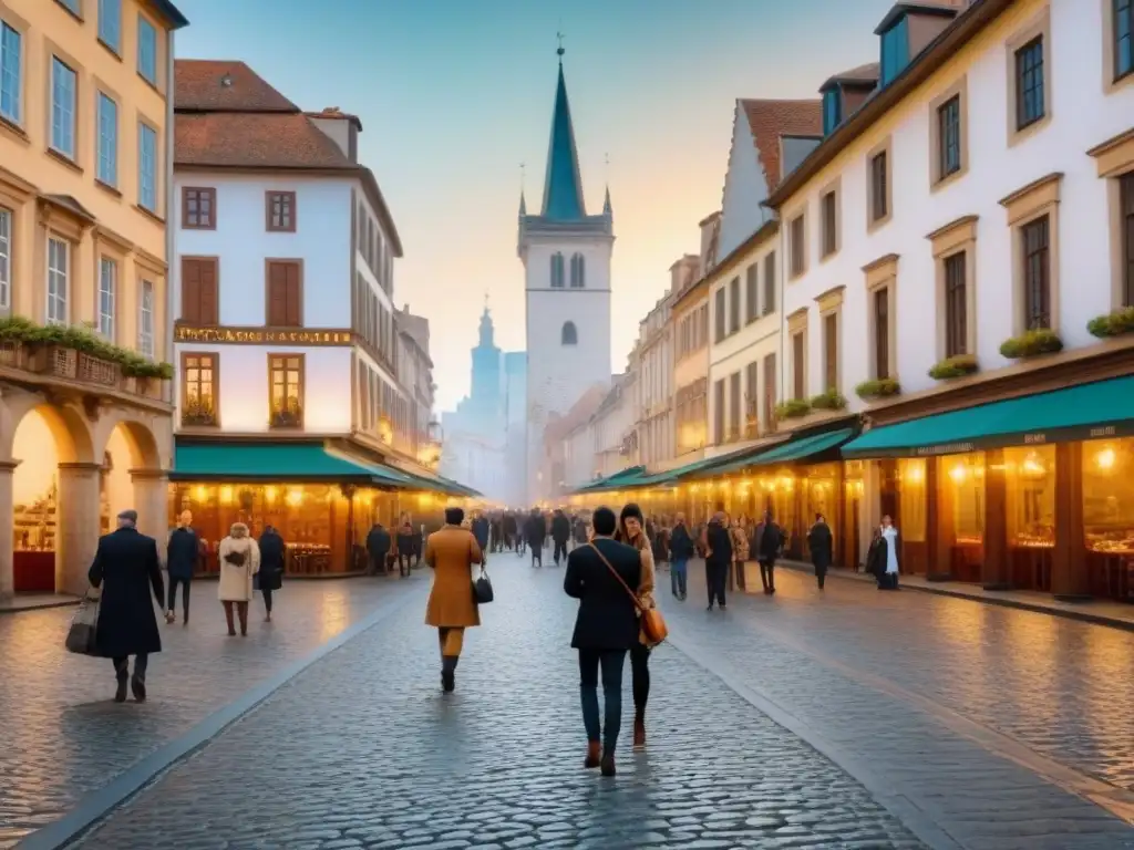 Plaza histórica: arquitectura y vida en armonía Un vibrante escenario urbano en un distrito histórico, donde la arquitectura de distintas épocas se fusiona armoniosamente