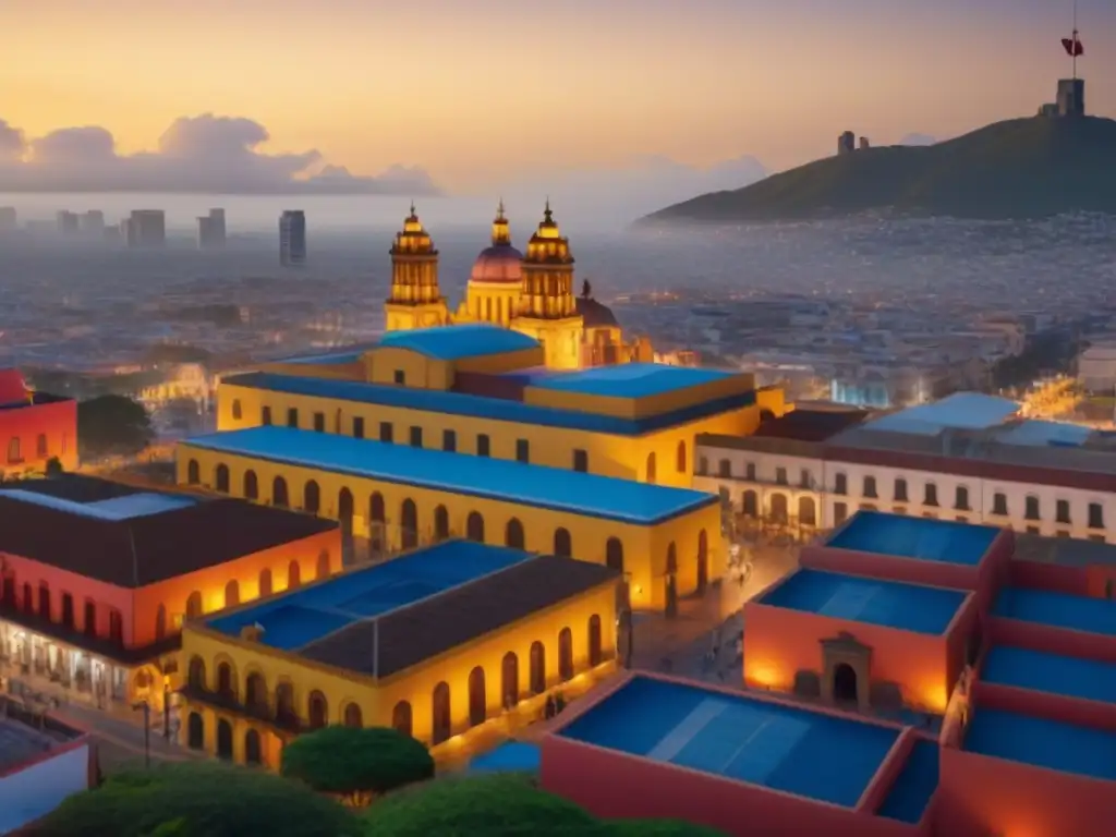 Vibrante ciudad mexicana: mezcla de modernidad y tradición Un vibrante escenario urbano en México con profesionales y contrastes arquitectónicos