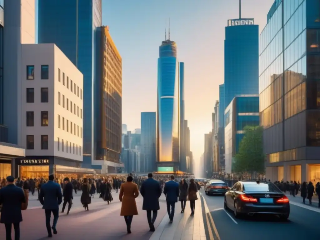 Metrópolis moderna: integración perfecta entre comercio y residencial Un vibrante escenario urbano con rascacielos modernos destacando una integración perfecta entre zonas comerciales y residenciales