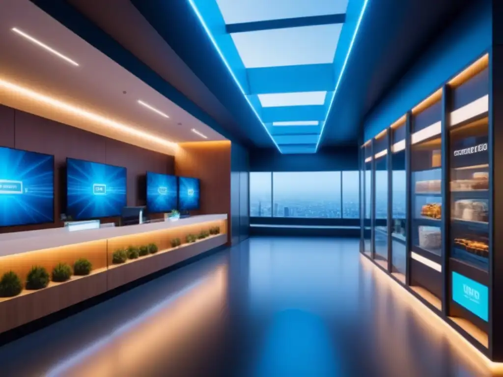 Espacio comercial futurista: diseño innovador en 8k Vibrante espacio comercial futurista con tecnología de vanguardia y diseño innovador
