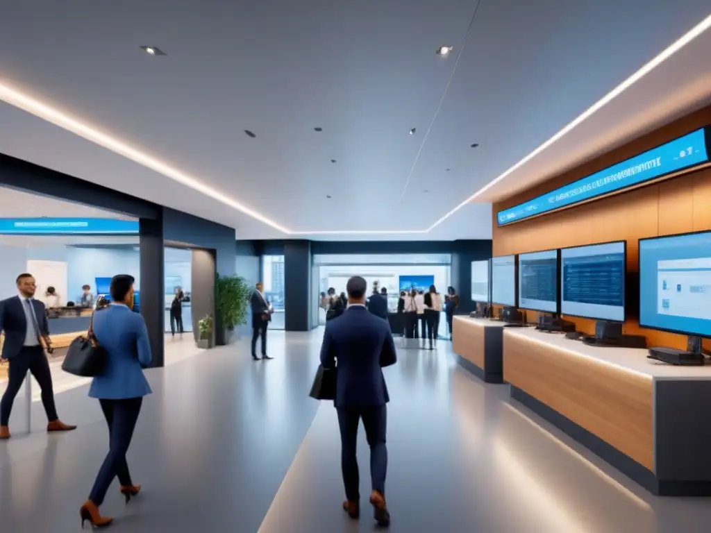 Espacio comercial seguro y eficiente con tecnología innovadora y diseño moderno Vibrante espacio comercial con las mejores prácticas en seguridad, arquitectura moderna y tecnología de reconocimiento facial en entrada