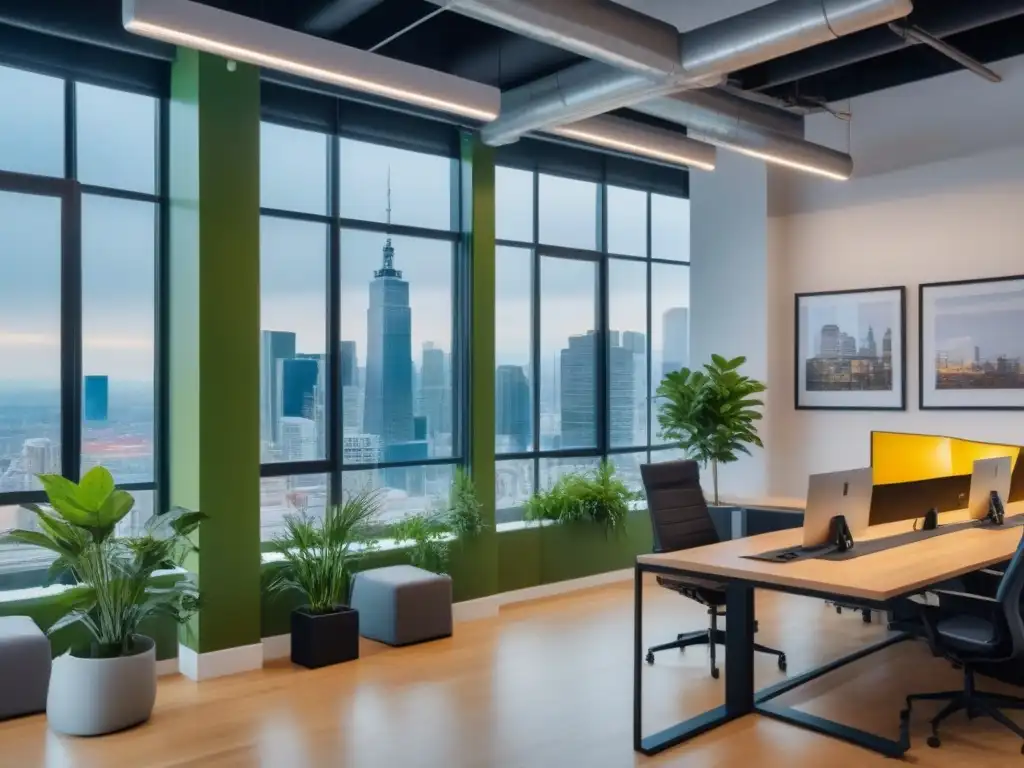 Innovadores de la industria inmobiliaria: coworking creativo Un vibrante espacio de coworking para emprendedores inmobiliarios innovadores colaborando en un entorno inspirador y dinámico