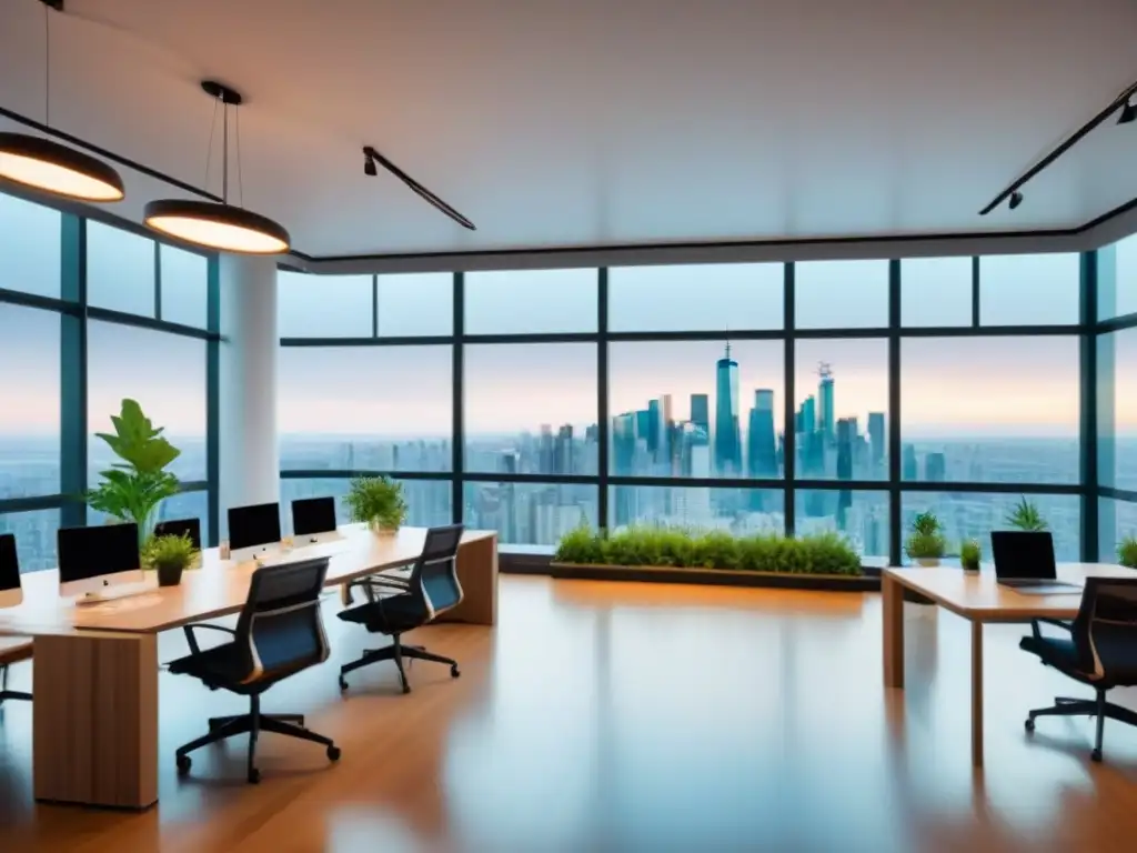Espacio colaborativo innovador en ciudad vibrante Un vibrante espacio de coworking futurista en el centro de una ciudad bulliciosa para emprendedores inmobiliarios innovadores