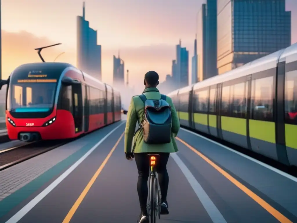 Metrópolis futurista: armonía urbana y sostenibilidad Vibrante metrópolis futurista con movilidad urbana sostenible y proyectos inmobiliarios innovadores