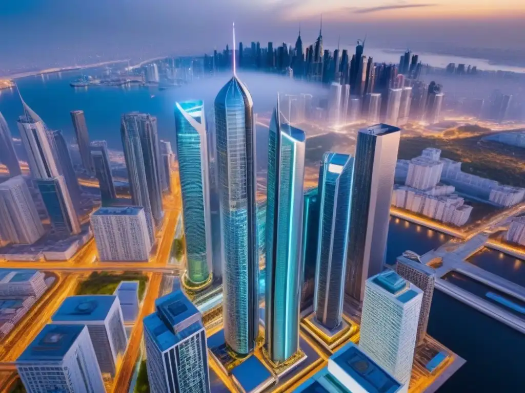 Metrópolis futurista: innovación y tecnología en perfecta armonía Vibrante metrópolis futurista con innovación tecnológica para inversión inmobiliaria