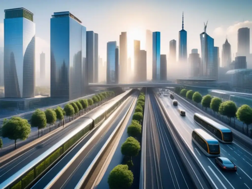 Metrópolis futurista: arquitectura verde y transporte eficiente Vibrante metrópolis futurista con tendencias infraestructura áreas metropolitanas