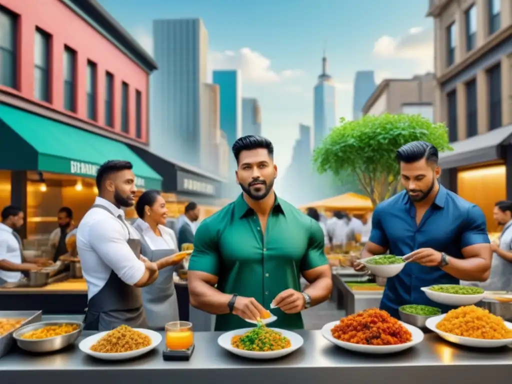 Emprendedores culinarios: diversidad y trabajo en equipo en la ciudad Un vibrante grupo de emprendedores en la restauración, trabajando juntos en la ciudad