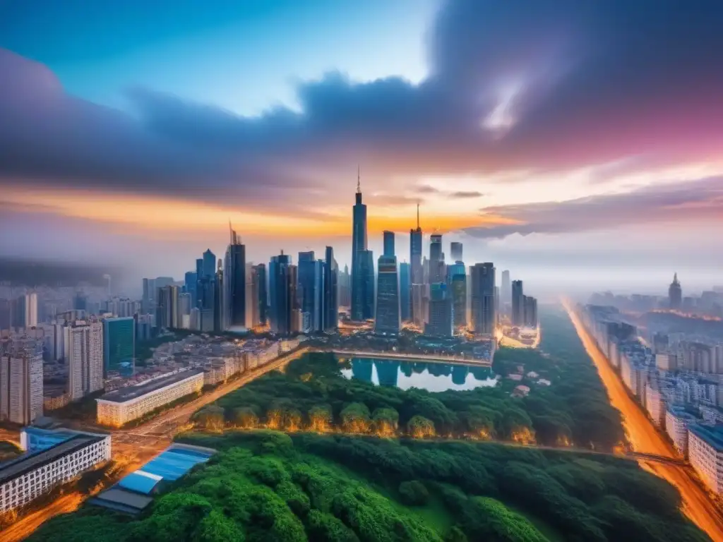 Skyline vibrante en mercado emergente: oportunidades de inversión Vibrante horizonte de ciudad en mercado emergente, reflejando oportunidades para inversores en impuesto propiedad
