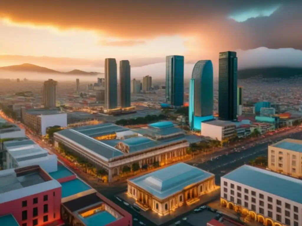 Cityscape de México: intersección política y mercado inmobiliario Vibrante imagen 8k de una ciudad en México con impacto de cambios políticos en el mercado inmobiliario