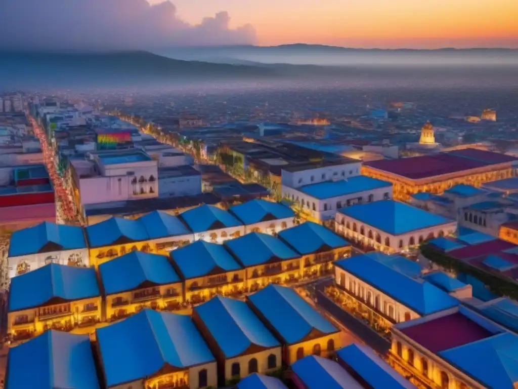 Vibrante mercado inmobiliario en México: luces, color y energía Vibrante mercado inmobiliario en México: modernos rascacielos, edificios coloridos y calles llenas de vida