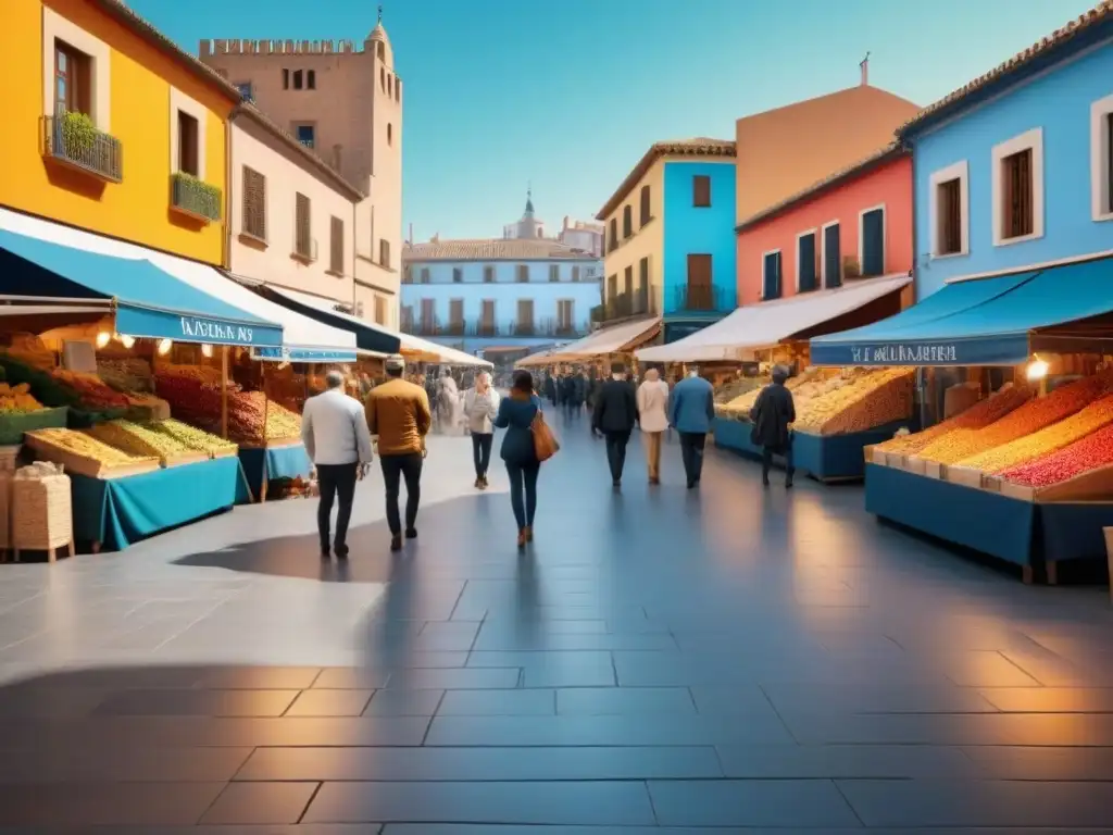 Mercado inmobiliario en plaza española: modernidad y tradición Vibrante mercado inmobiliario en plaza española: compradores y vendedores, propiedades modernas