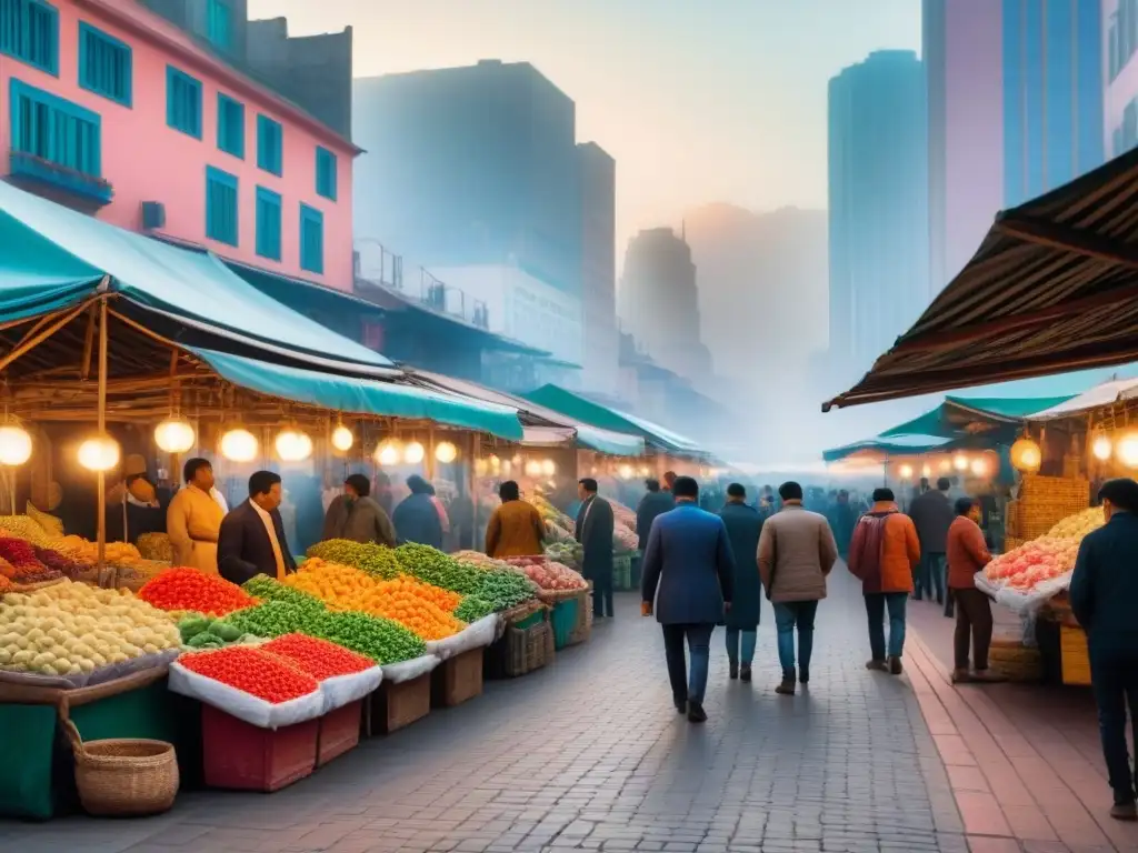 Mercado urbano vibrante: tradición e innovación en armonía Vibrante mercado local en centro urbano: equilibrio urbanismo enriquecer cultura regional