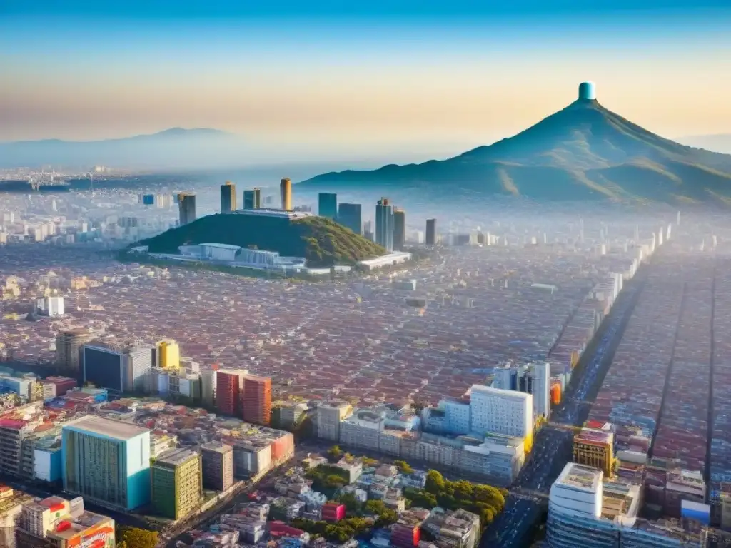 Panorámica impactante de la Ciudad de México: mezcla de arquitectura moderna e histórica bajo un cielo azul y montañas al fondo La vibrante mezcla arquitectónica de la Ciudad de México, reflejo del dinámico mercado inmobiliario y la inversión extranjera