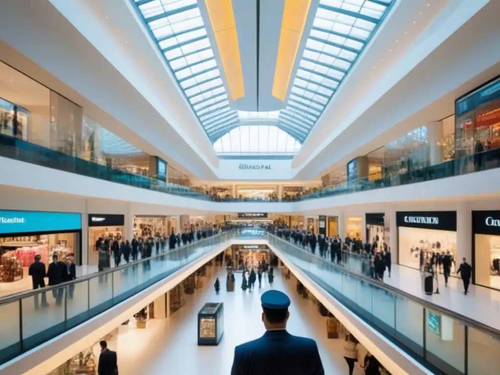 Centro comercial moderno: seguridad y diversidad en acción Vibrante y moderno centro comercial con seguridad integrada