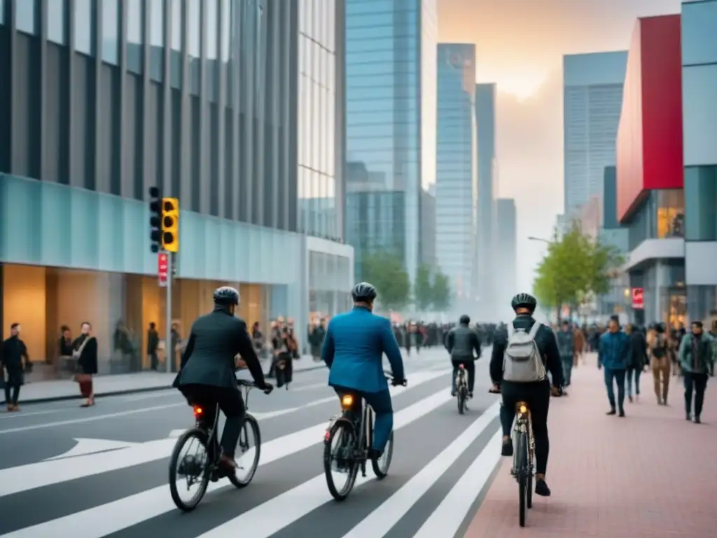 Vibrante calle urbana con diversidad demográfica y arquitectura moderna Un vibrante paisaje urbano con arquitectura moderna y diversidad de personas