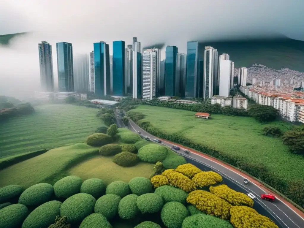 Panorama urbano vibrante en Sudamérica: modernidad y tradición en armonía Un vibrante paisaje urbano en Sudamérica con creativo financiamiento en bienes raíces