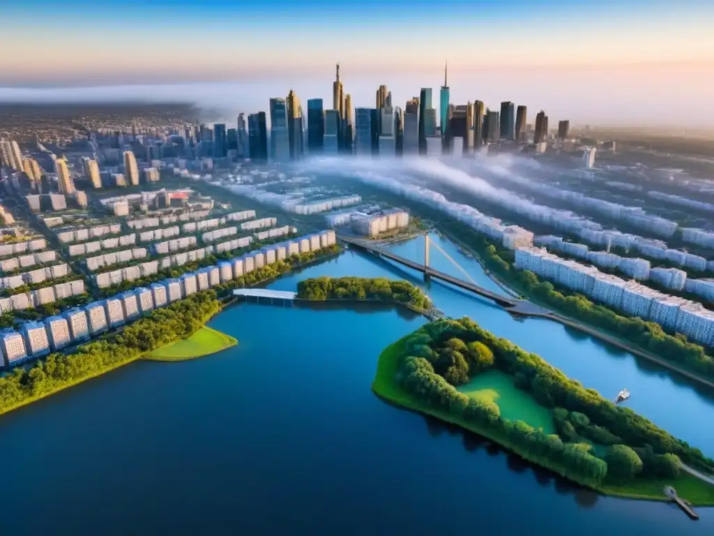 Metrópolis en crecimiento: diversidad inmobiliaria bajo cielo azul Un vibrante paisaje urbano con diversidad de propiedades inmobiliarias bajo un cielo azul