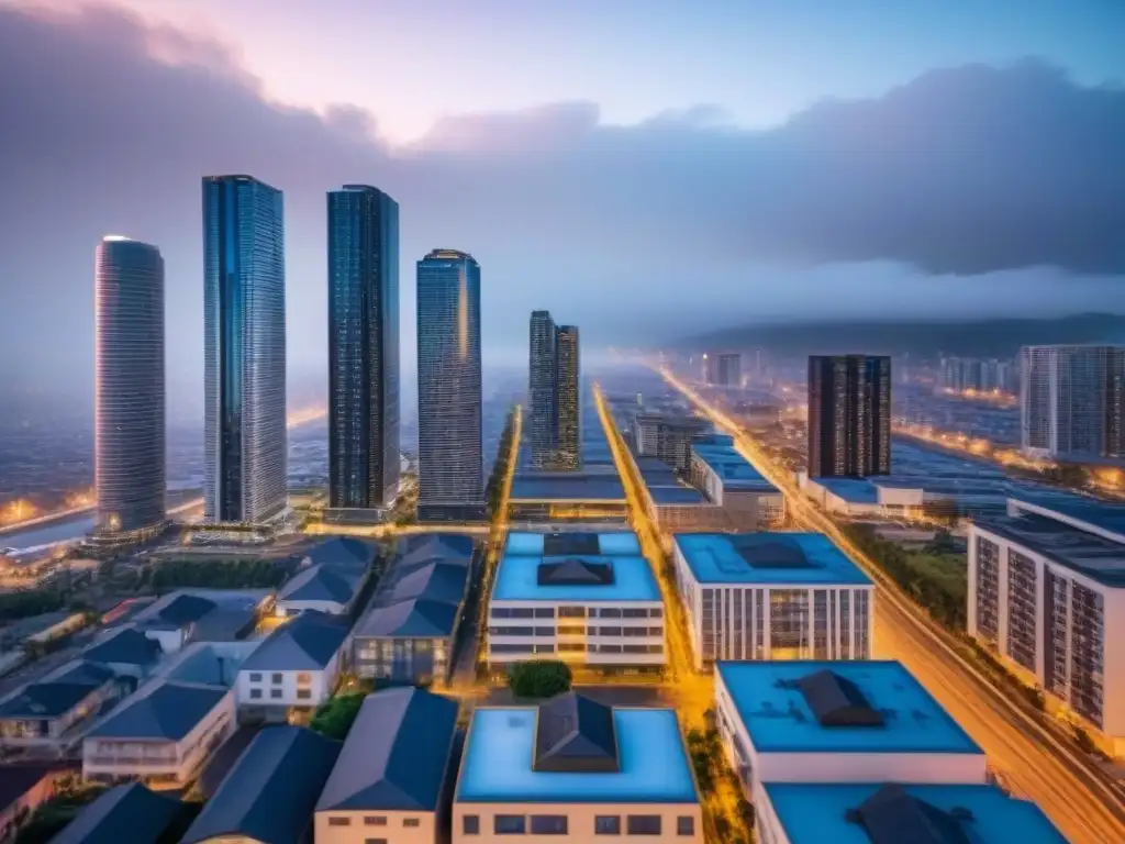 Portafolio inmobiliario diversificado en ciudad moderna Vibrante paisaje urbano con diversidad de propiedades, ideal para estrategias inversión inmobiliaria diversificada