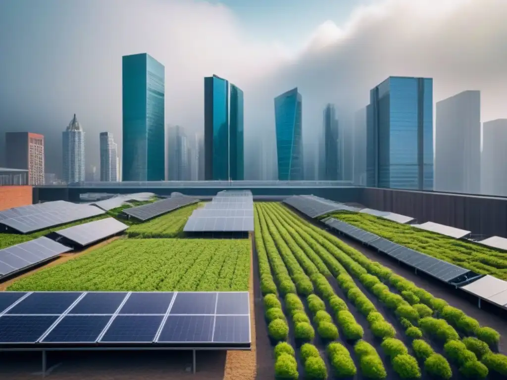 Cityscape sostenible: innovación y diversidad financiera Un vibrante paisaje urbano con edificios sostenibles y profesionales analizando datos financieros