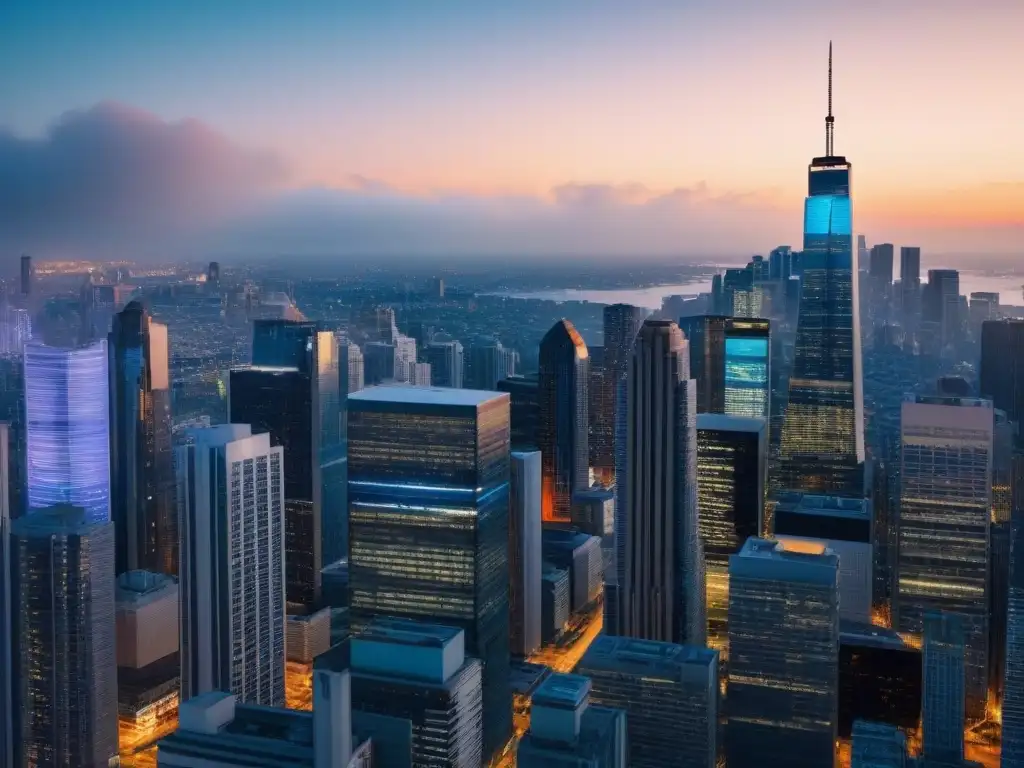 Metrópolis vibrante: real estate moderno en ciudad futurista Un vibrante paisaje urbano con rascacielos modernos y arquitectura futurista en una ciudad bulliciosa