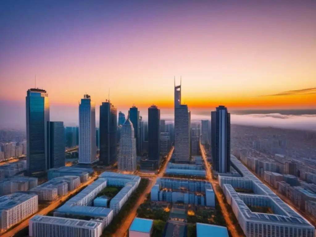 Horizonte urbano: potencial inmobiliario en una ciudad vibrante Un vibrante paisaje urbano con rascacielos modernos y edificios residenciales, reflejando el mercado inmobiliario y el potencial de crecimiento