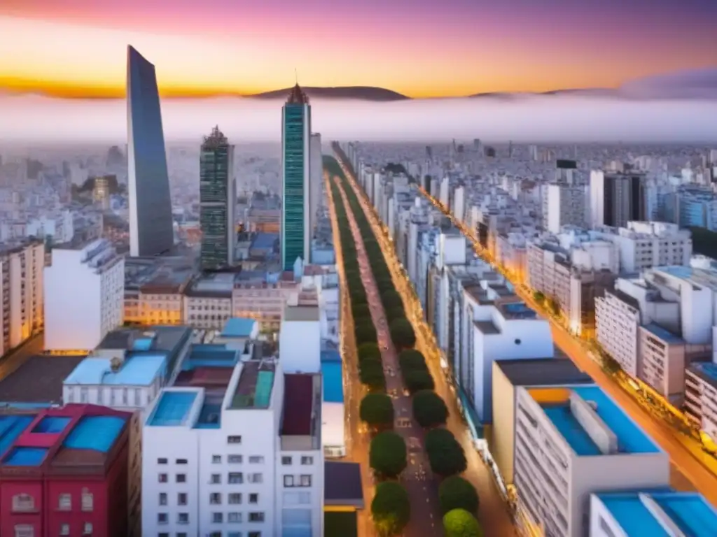 Espléndido atardecer en Buenos Aires: panorámica de la vibrante ciudad Vibrante panorama del atardecer en Buenos Aires, con el Obelisco y rascacielos en contraste