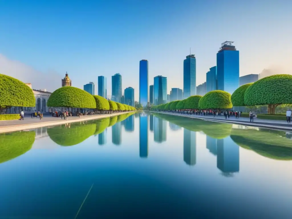 Horizonte moderno de Ciudad de México: rascacielos y finanzas Vibrante panorama de la Ciudad de México, con rascacielos modernos y gente de negocios