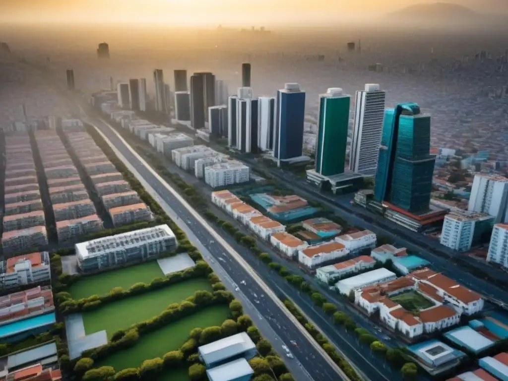 Transformación urbana postCOVID: Ciudad de México en detalle Vibrante panorama urbano en México postCOVID: rascacielos, edificios residenciales y áreas verdes